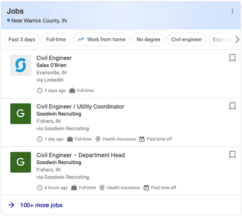 Civil Engineer job postings within Google Search Results