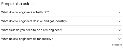 Questions asked by people searching for Civil Engineer Jobs using Google's search engine