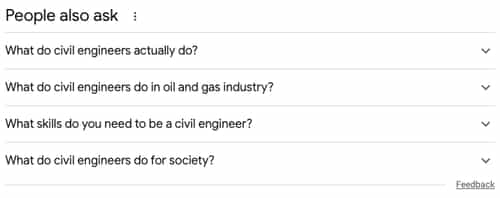 Questions asked by people searching for Civil Engineer Jobs using Google's search engine